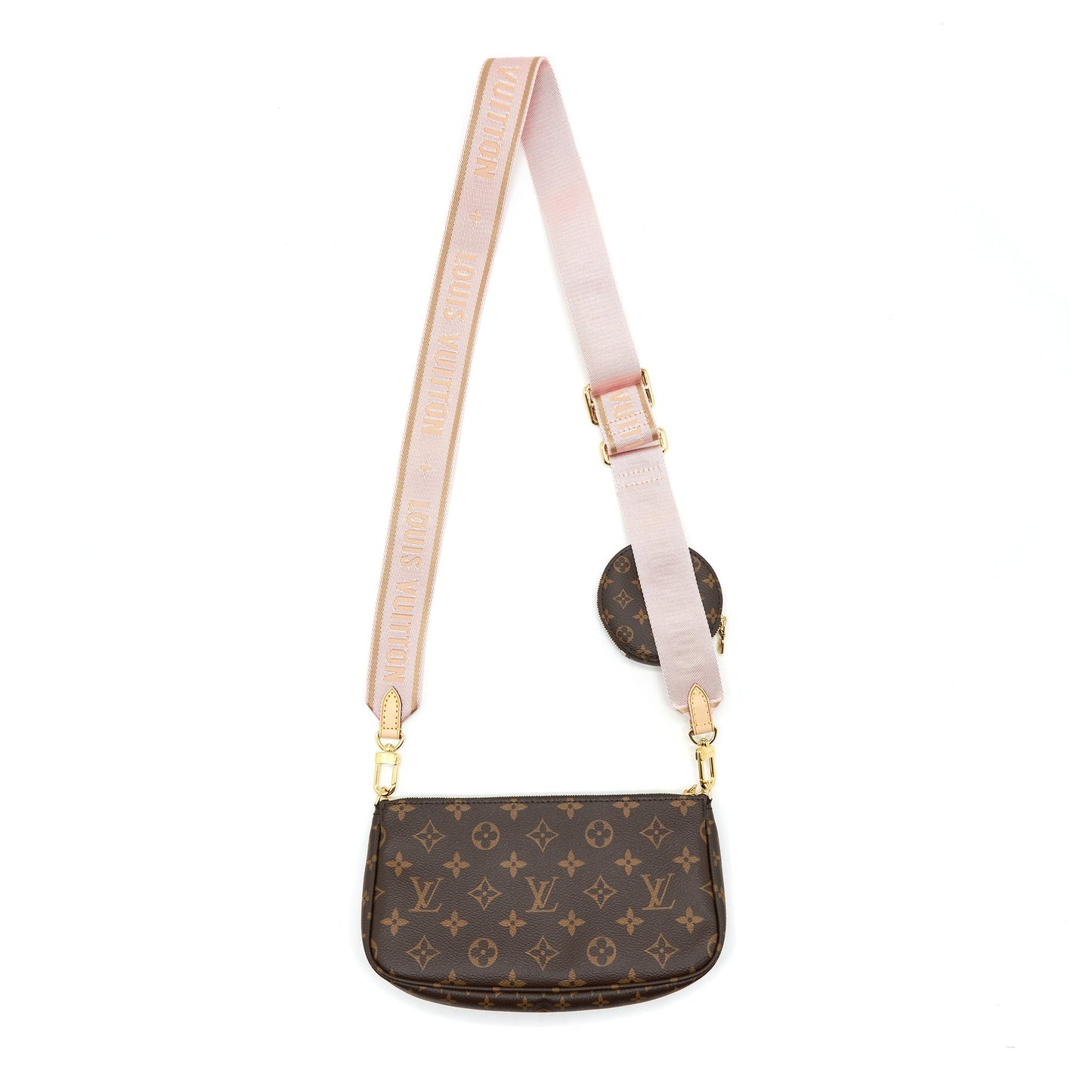 Louis Vuitton Multi Pochette Accessories Monogram Canvas With Rose Clair Strap GHW
