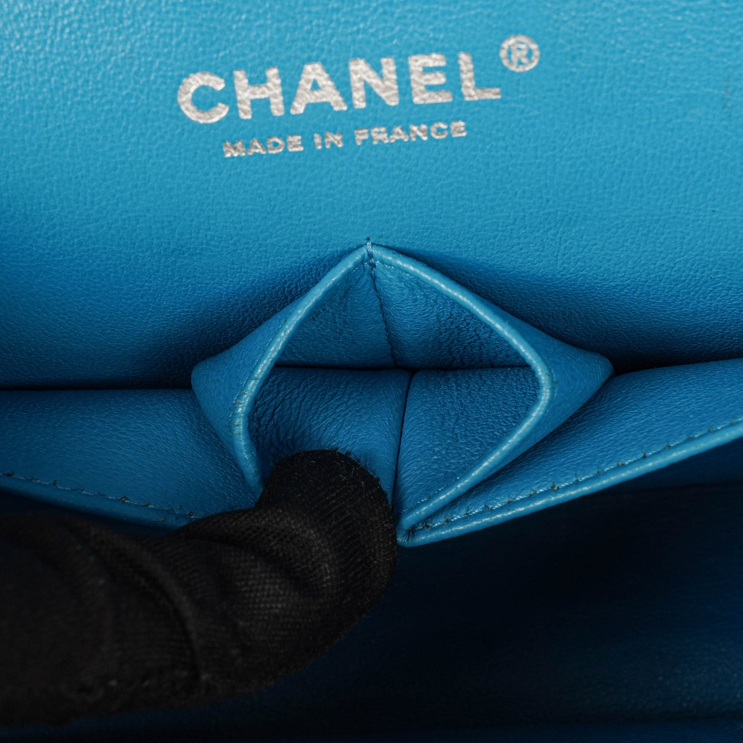 Chanel Medium Clasic Double Flap Blue Patent Quilted Leather With Silver-tone Hardware