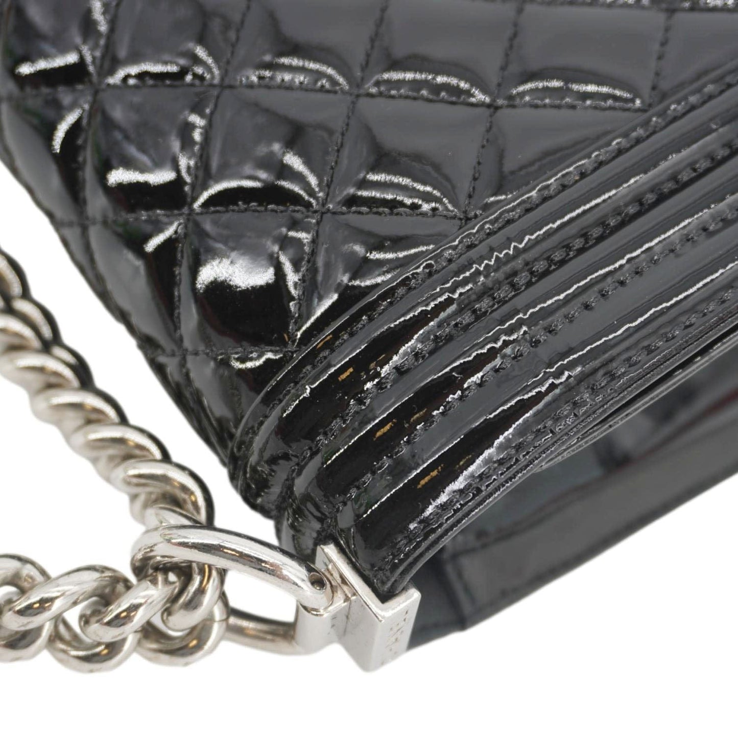 CHANEL Boy Flap Medium Plexiglass Patent Leather Crossbody Bag Black