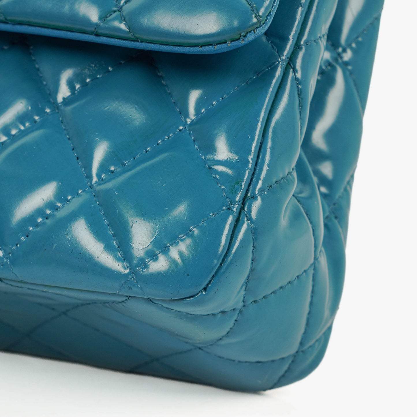 Chanel Medium Clasic Double Flap Blue Patent Quilted Leather With Silver-tone Hardware