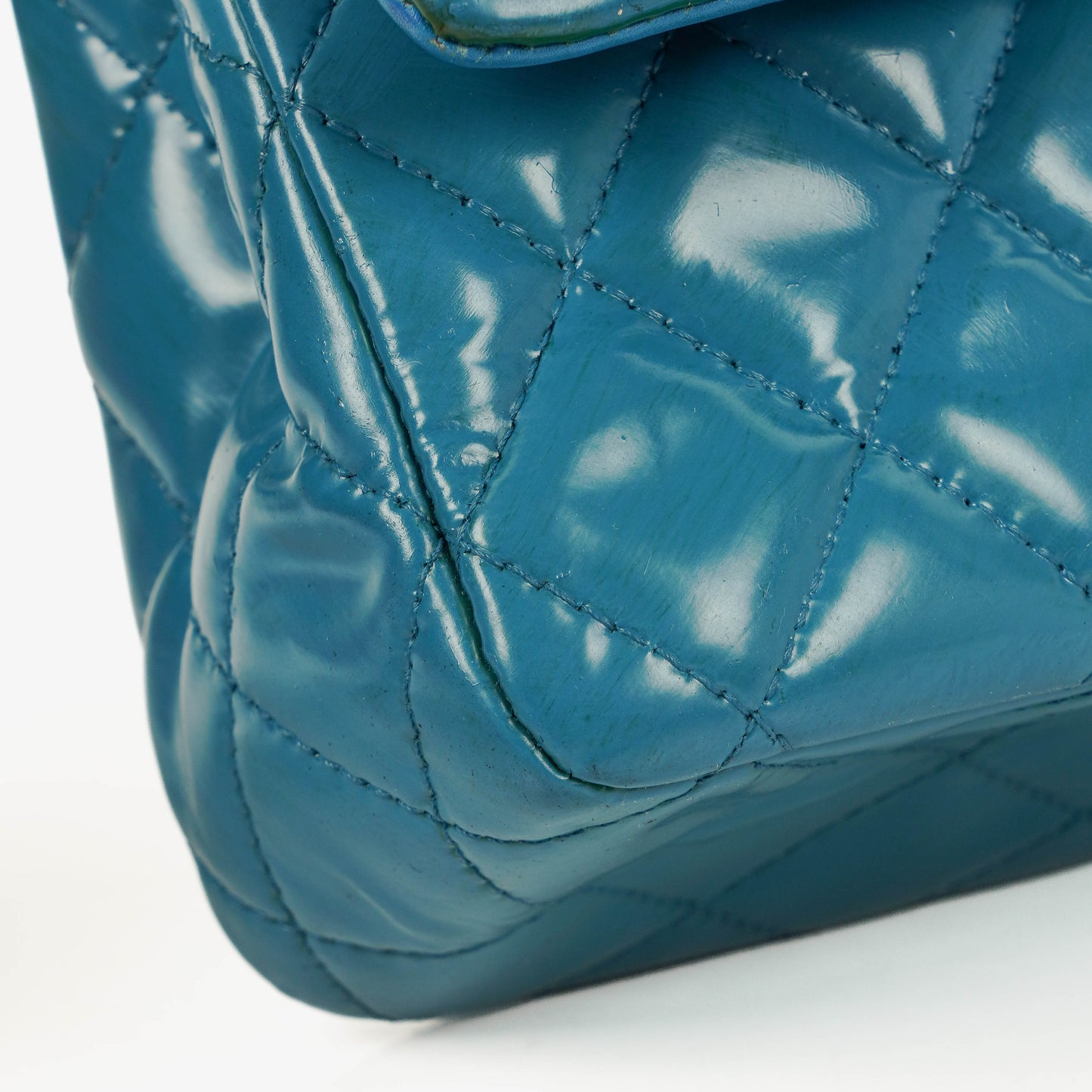 Chanel Medium Clasic Double Flap Blue Patent Quilted Leather With Silver-tone Hardware