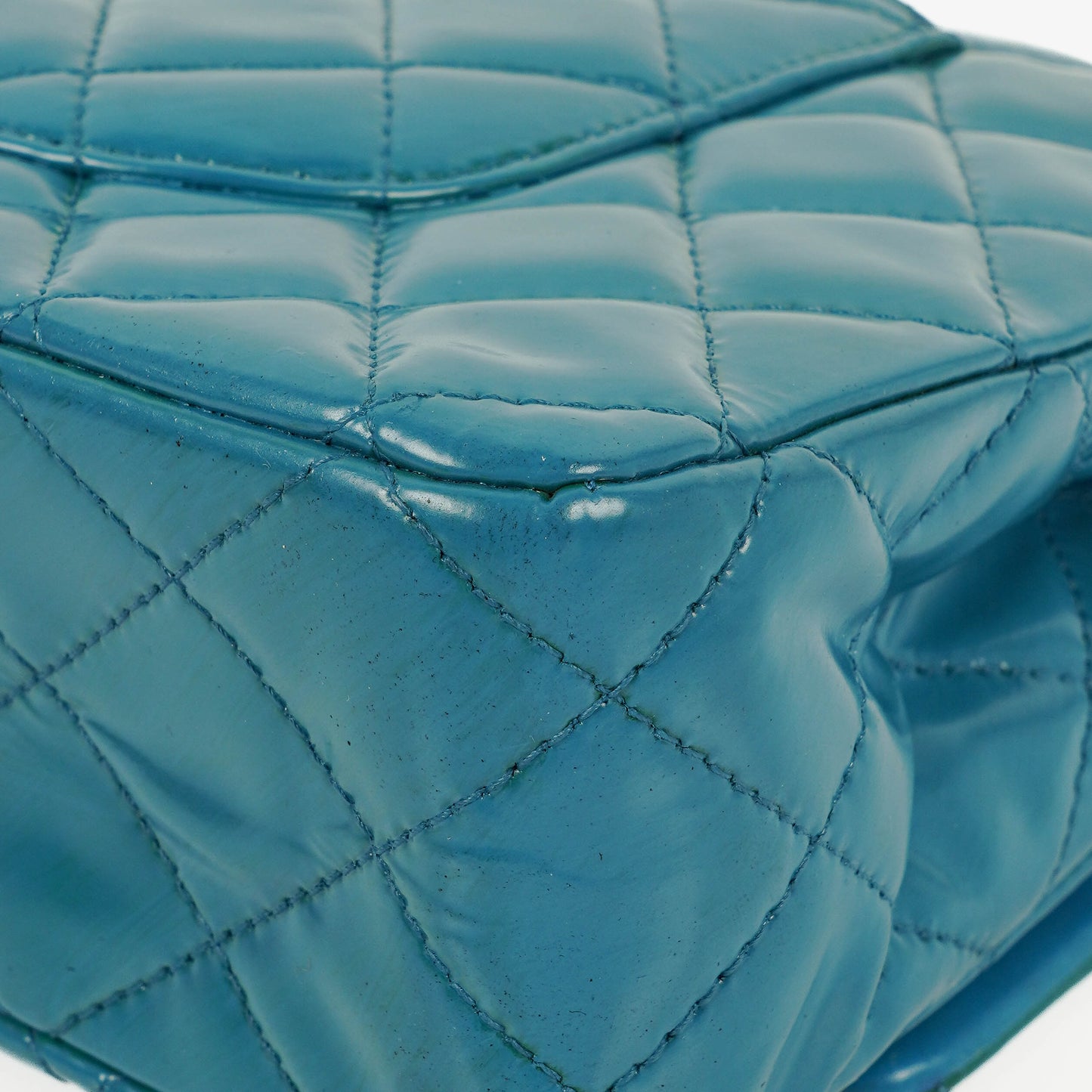 Chanel Medium Clasic Double Flap Blue Patent Quilted Leather With Silver-tone Hardware