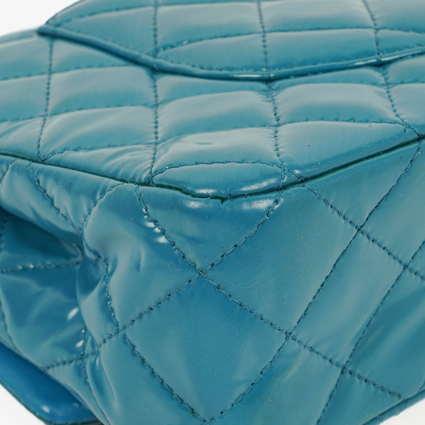 Chanel Medium Clasic Double Flap Blue Patent Quilted Leather With Silver-tone Hardware
