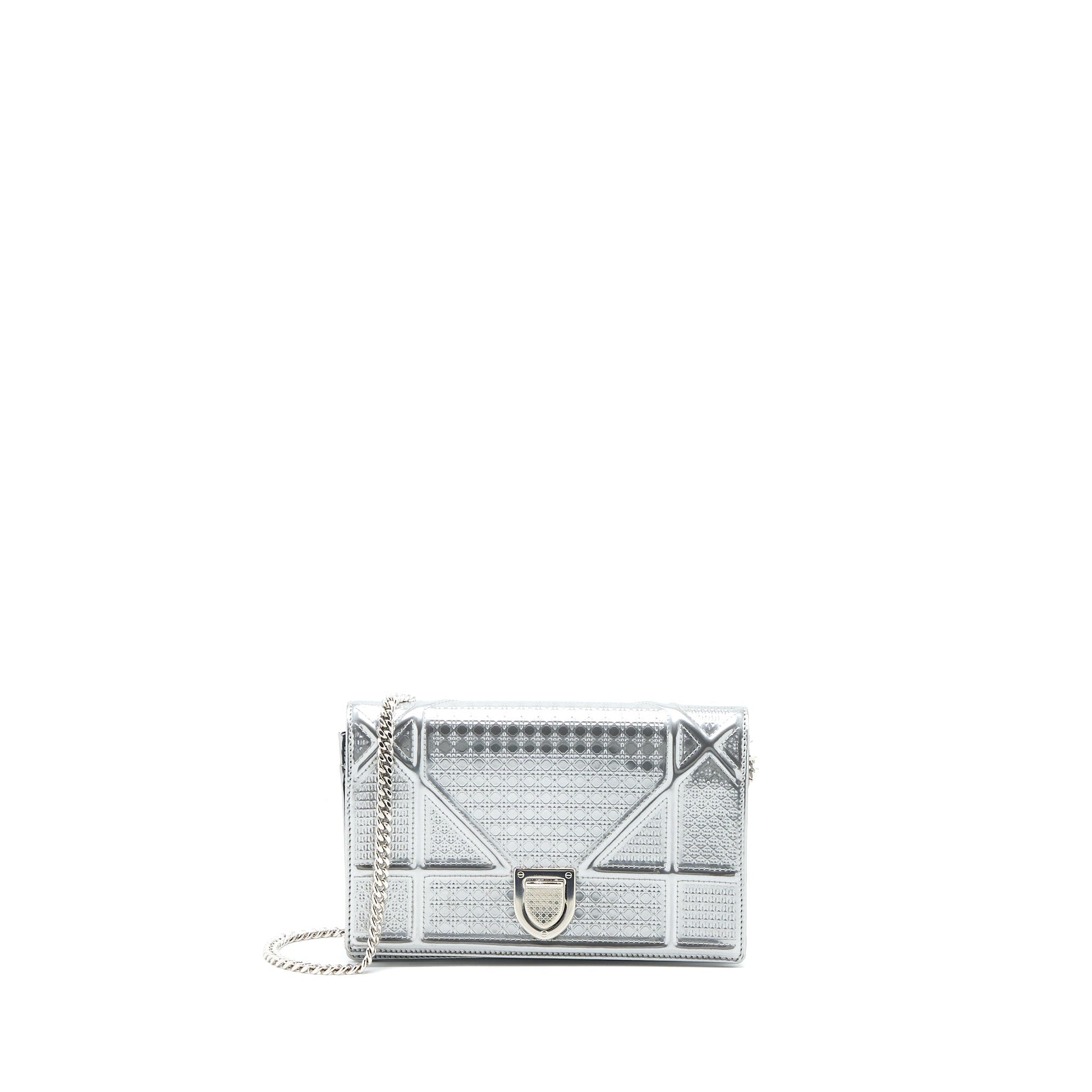 Dior Diorama Wallet On Chain Patent Metallic Silver