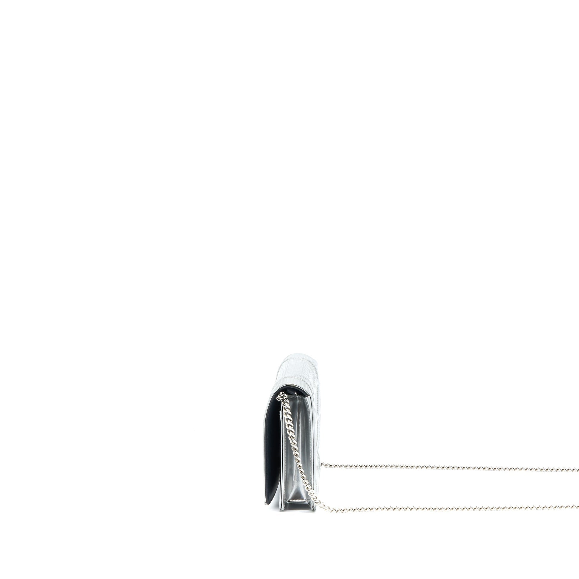 Dior Diorama Wallet On Chain Patent Metallic Silver