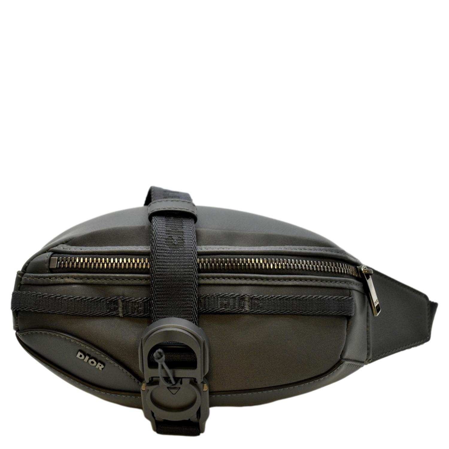 CHRISTIAN DIOR Scarab Calfskin Leather Crossbody Bag Grey