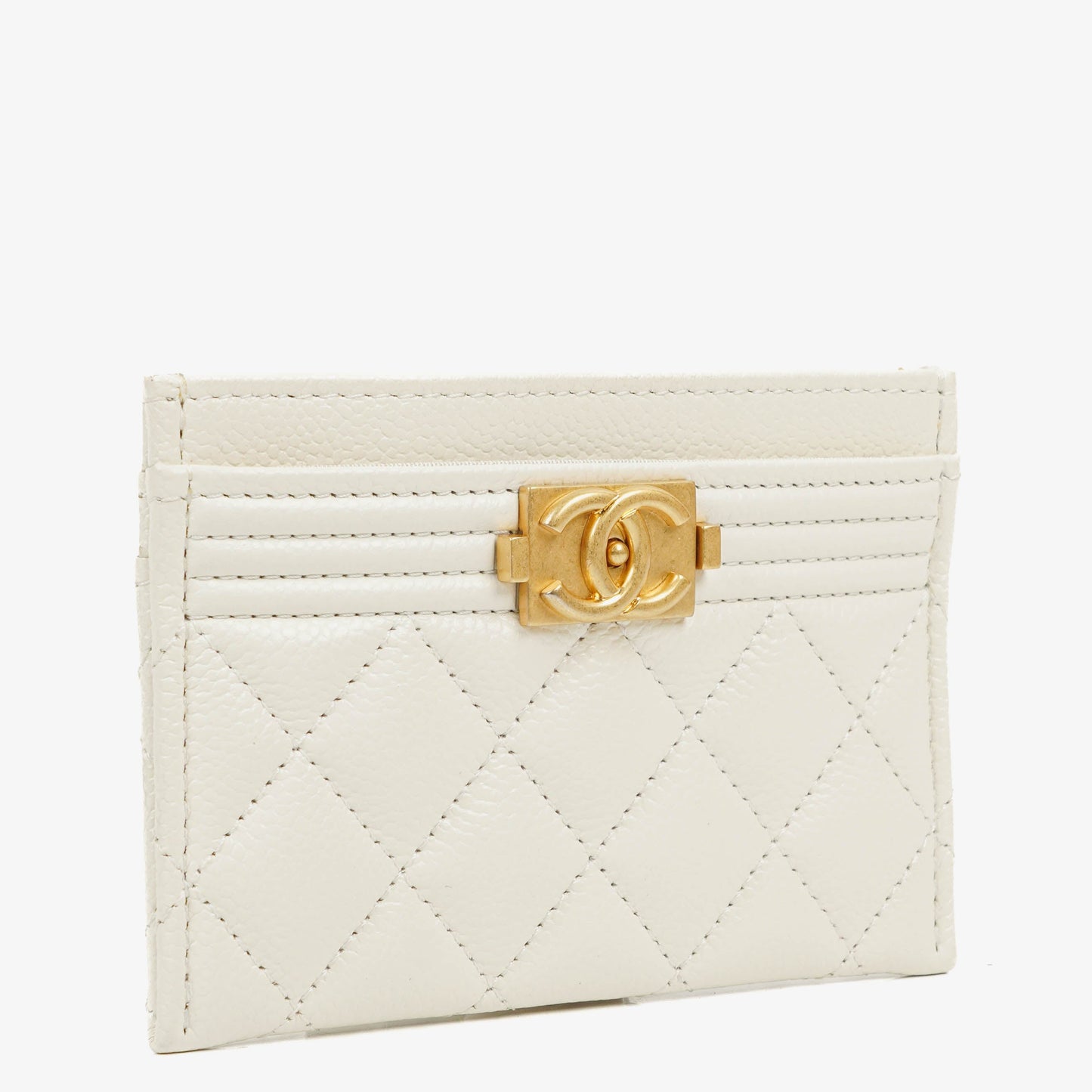 Chanel Boy White Caviar Quilted Card Holder