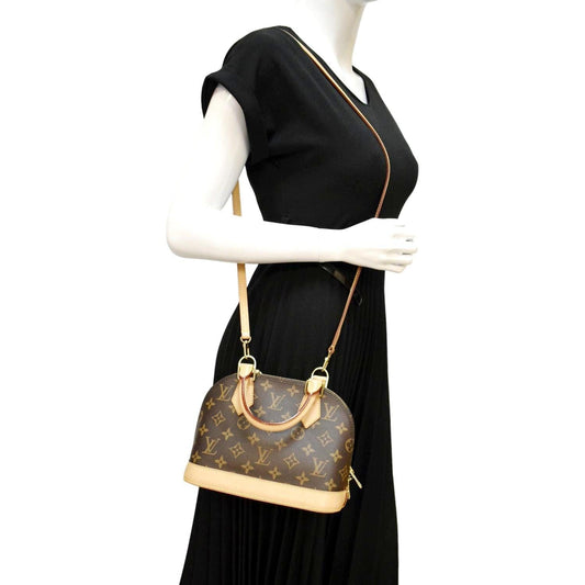 LOUIS VUITTON Alma BB Monogram Canvas Satchel Crossbody Bag Brown