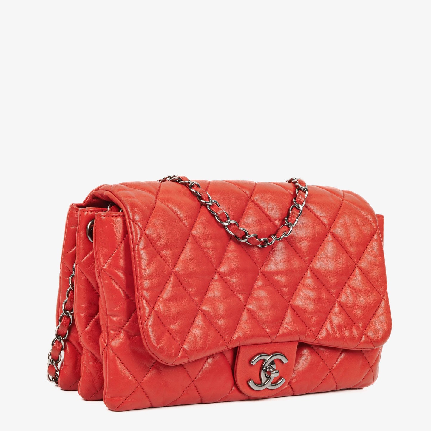 Chanel Red Quilted Leather Accordion Single Flap Bag