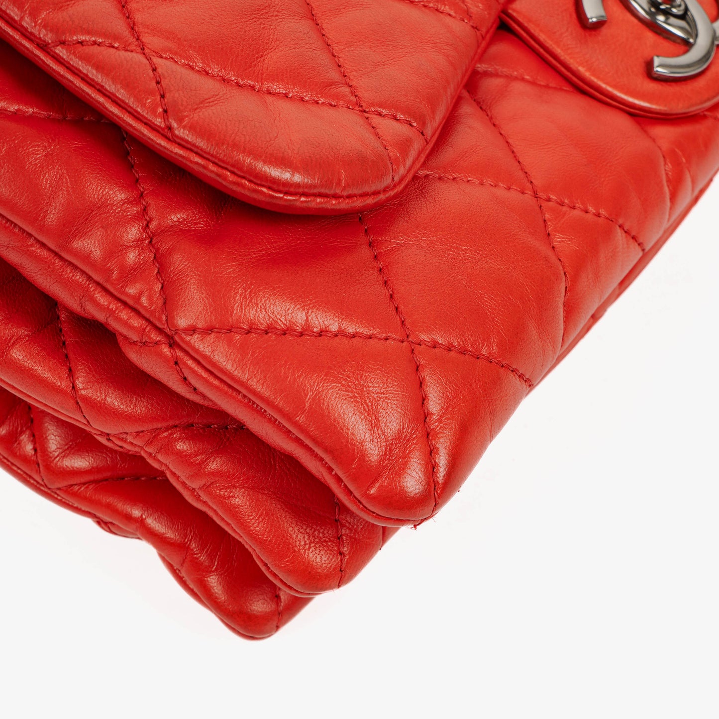 Chanel Red Quilted Leather Accordion Single Flap Bag