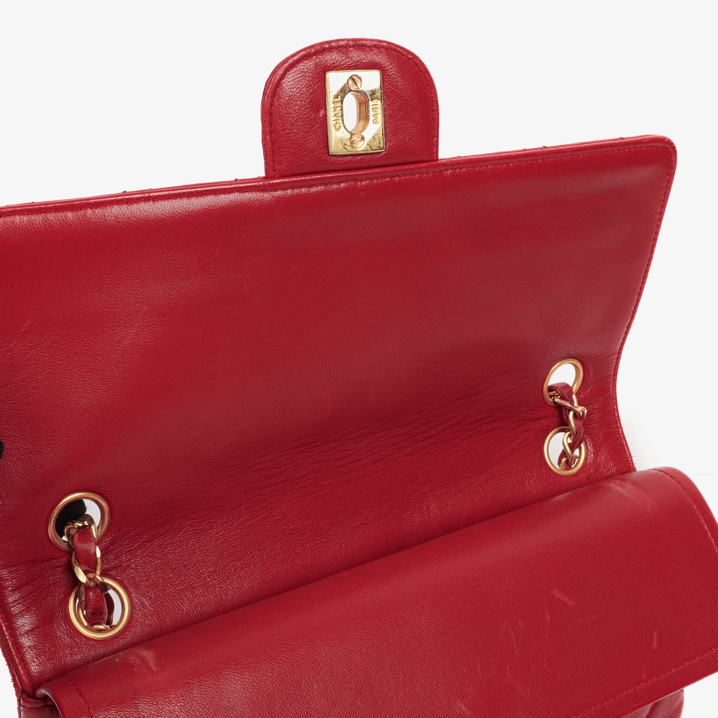 Chanel  Classic Double Flap Bag in Quilted Red Lambskin with 24K Gold-Plated Hardware