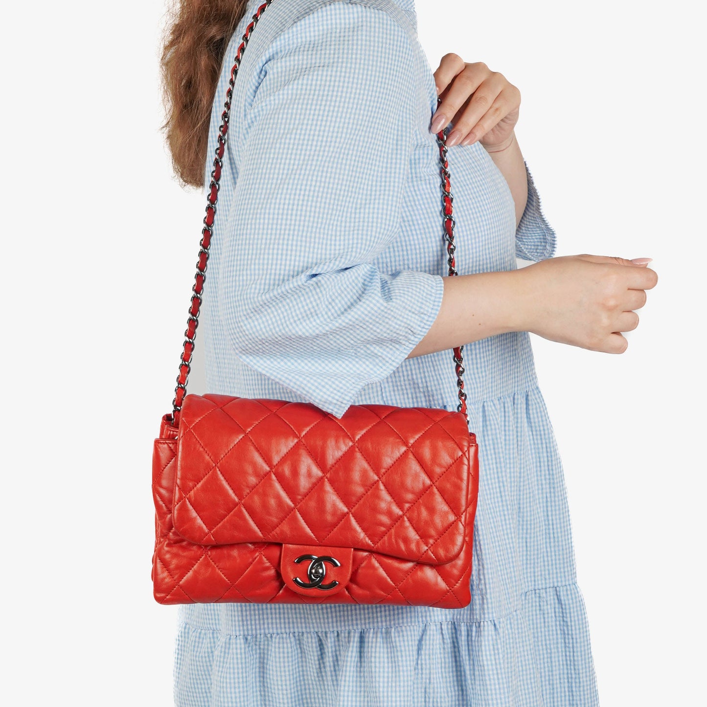 Chanel Red Quilted Leather Accordion Single Flap Bag