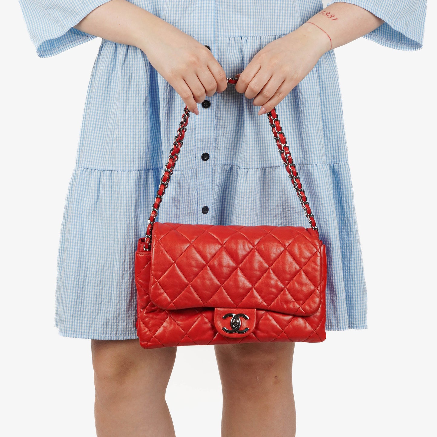 Chanel Red Quilted Leather Accordion Single Flap Bag