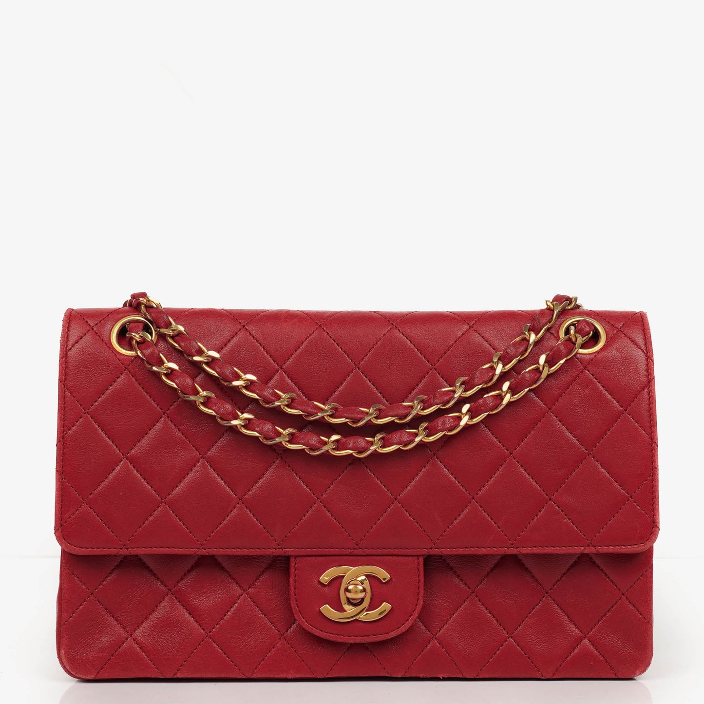Chanel  Classic Double Flap Bag in Quilted Red Lambskin with 24K Gold-Plated Hardware