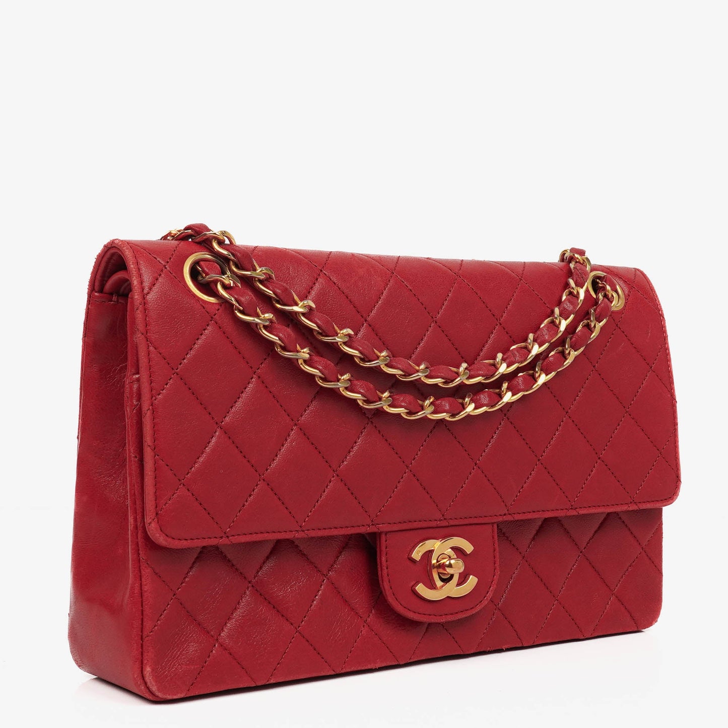 Chanel  Classic Double Flap Bag in Quilted Red Lambskin with 24K Gold-Plated Hardware