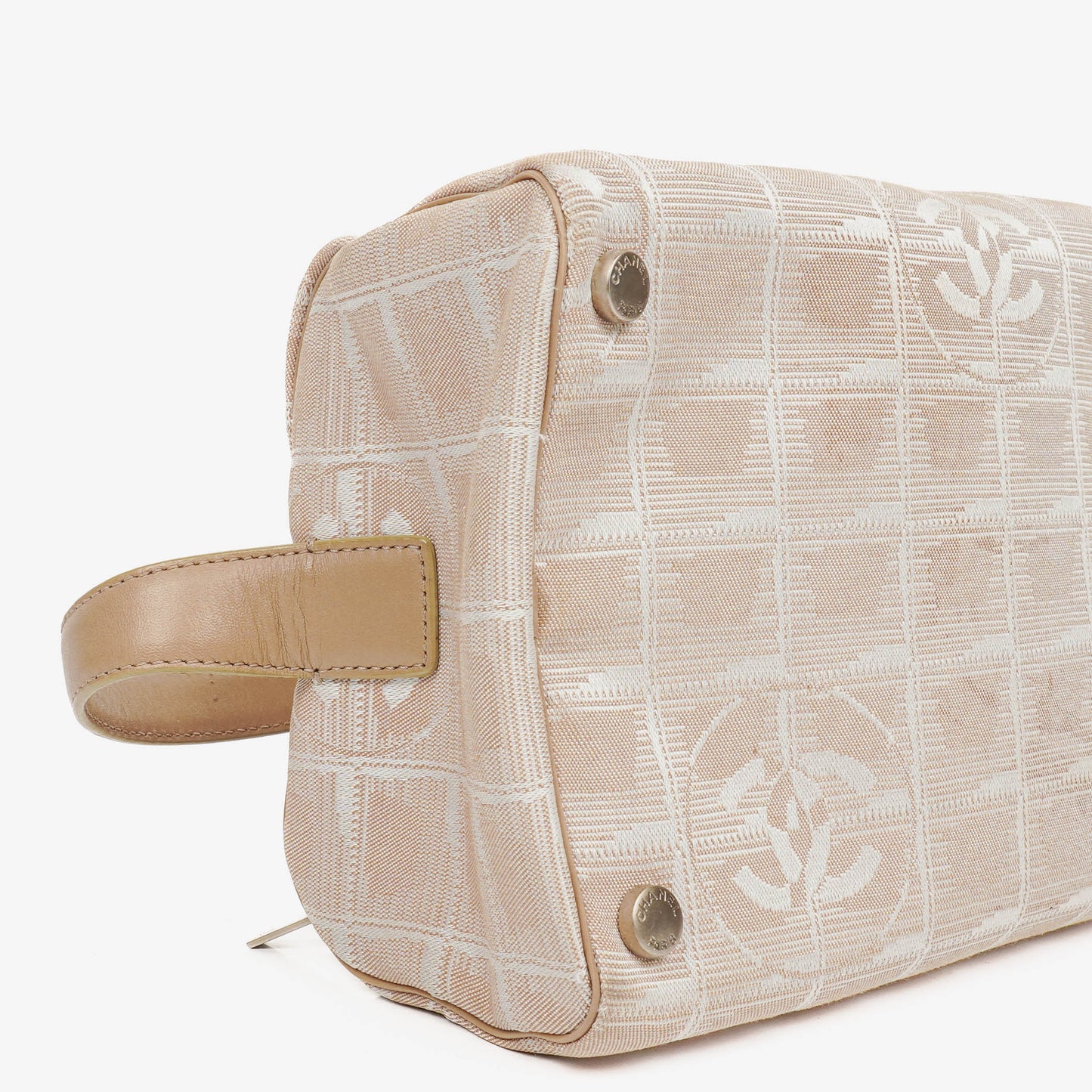 Chanel Beige Nylon CC Logo Travel Line Canvas Vanity Bag