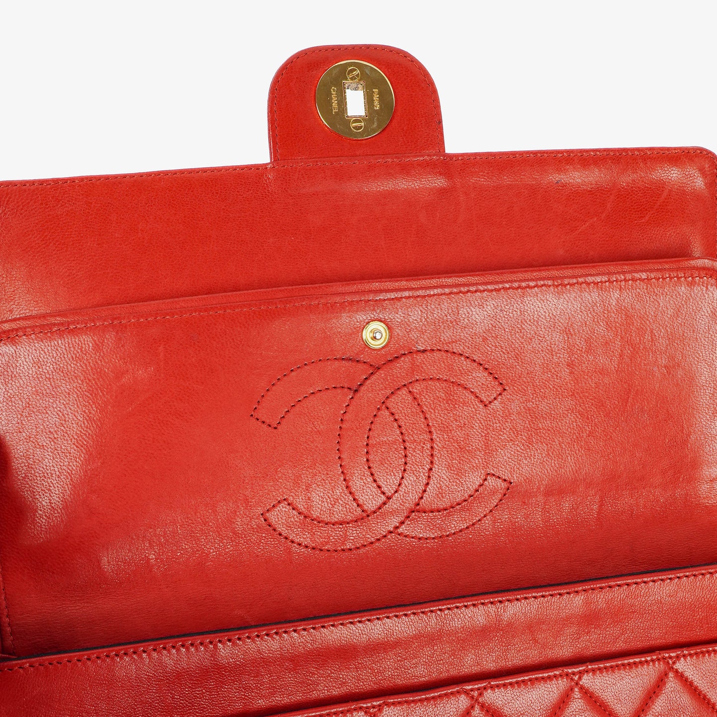 Chanel  Classic Medium Double Flap Bag in Quilted Red Lambskin with 24-karat Gold-Plated Hardware