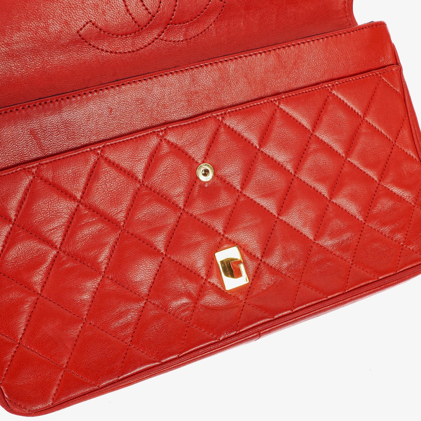 Chanel  Classic Medium Double Flap Bag in Quilted Red Lambskin with 24-karat Gold-Plated Hardware