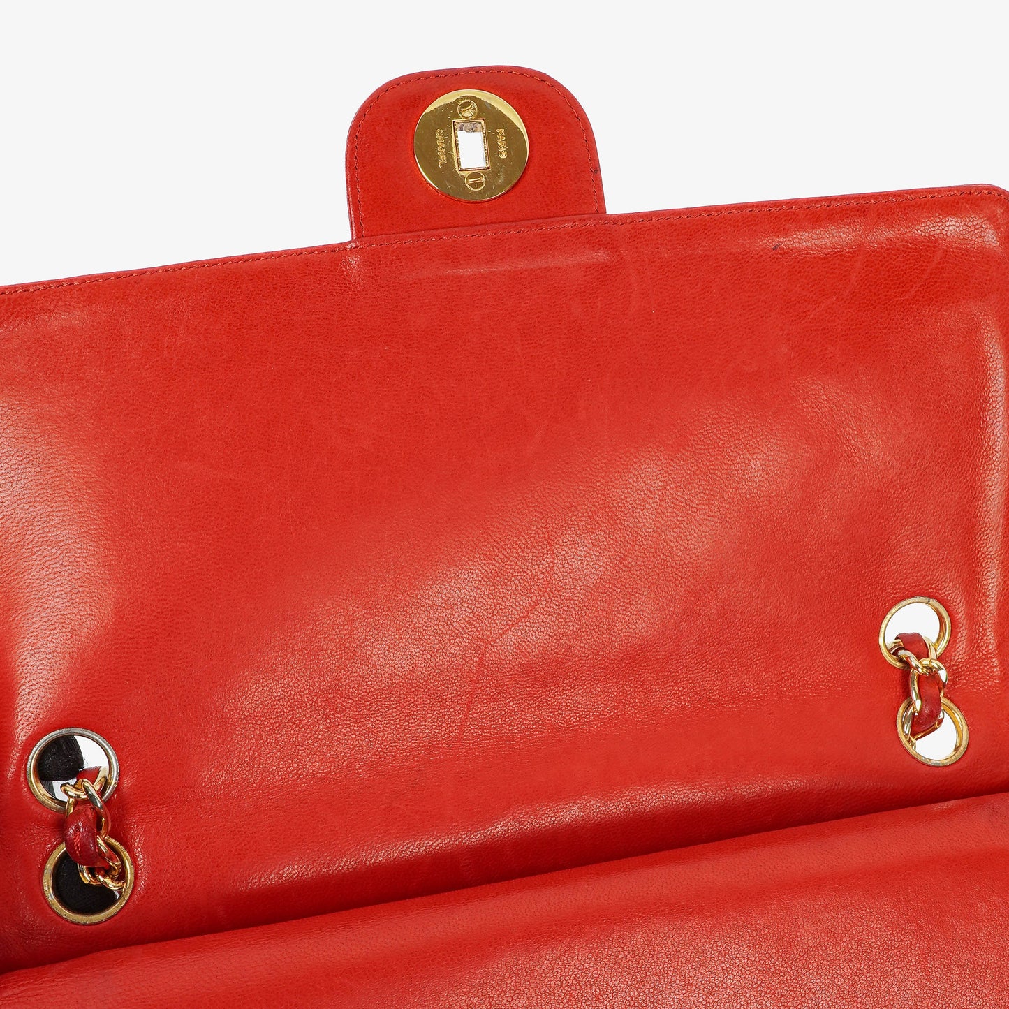 Chanel  Classic Medium Double Flap Bag in Quilted Red Lambskin with 24-karat Gold-Plated Hardware