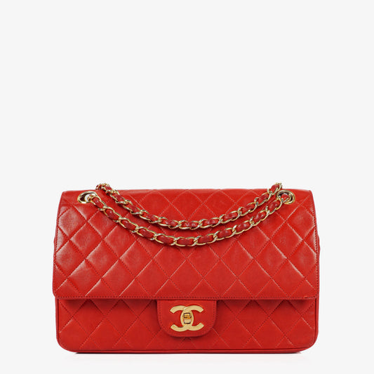 Chanel  Classic Medium Double Flap Bag in Quilted Red Lambskin with 24-karat Gold-Plated Hardware