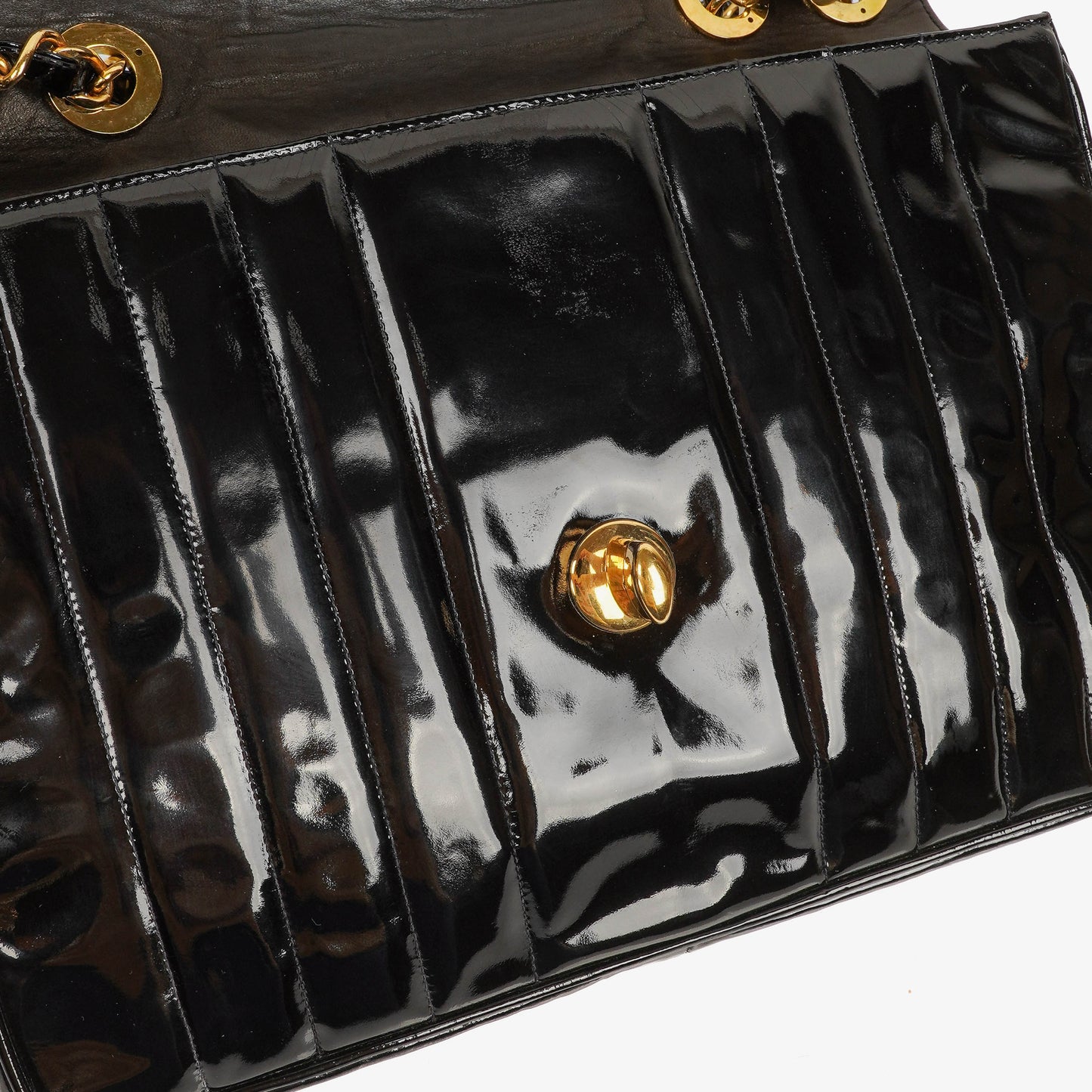 Chanel Jumbo CC Vertical Black Quilted Patent Leather Flap Bag 24K Gold-Plated Hardware