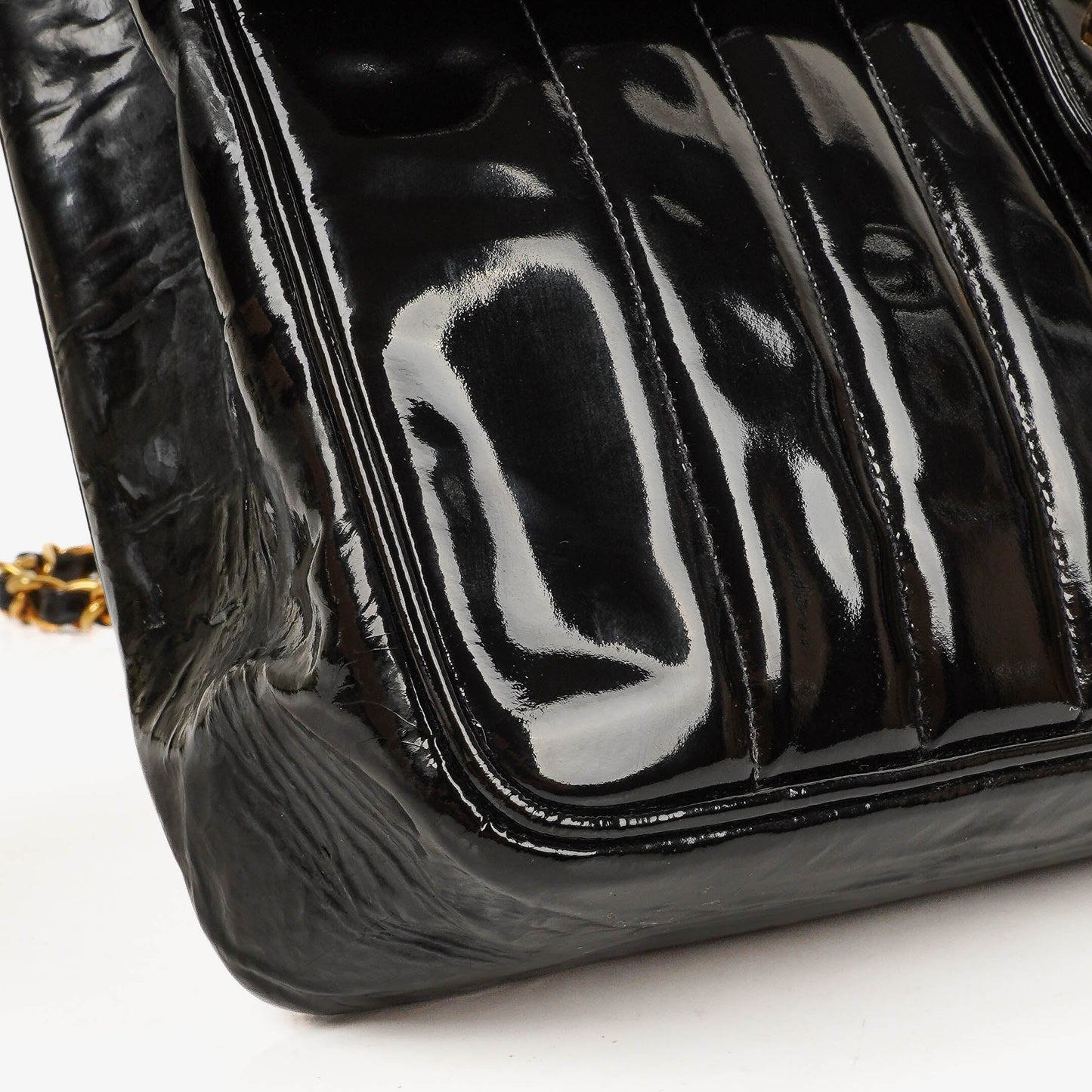Chanel Jumbo CC Vertical Black Quilted Patent Leather Flap Bag 24K Gold-Plated Hardware