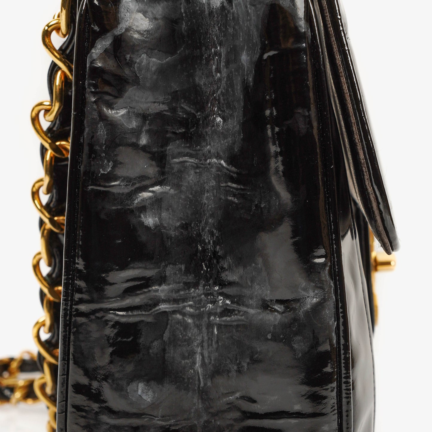 Chanel Jumbo CC Vertical Black Quilted Patent Leather Flap Bag 24K Gold-Plated Hardware