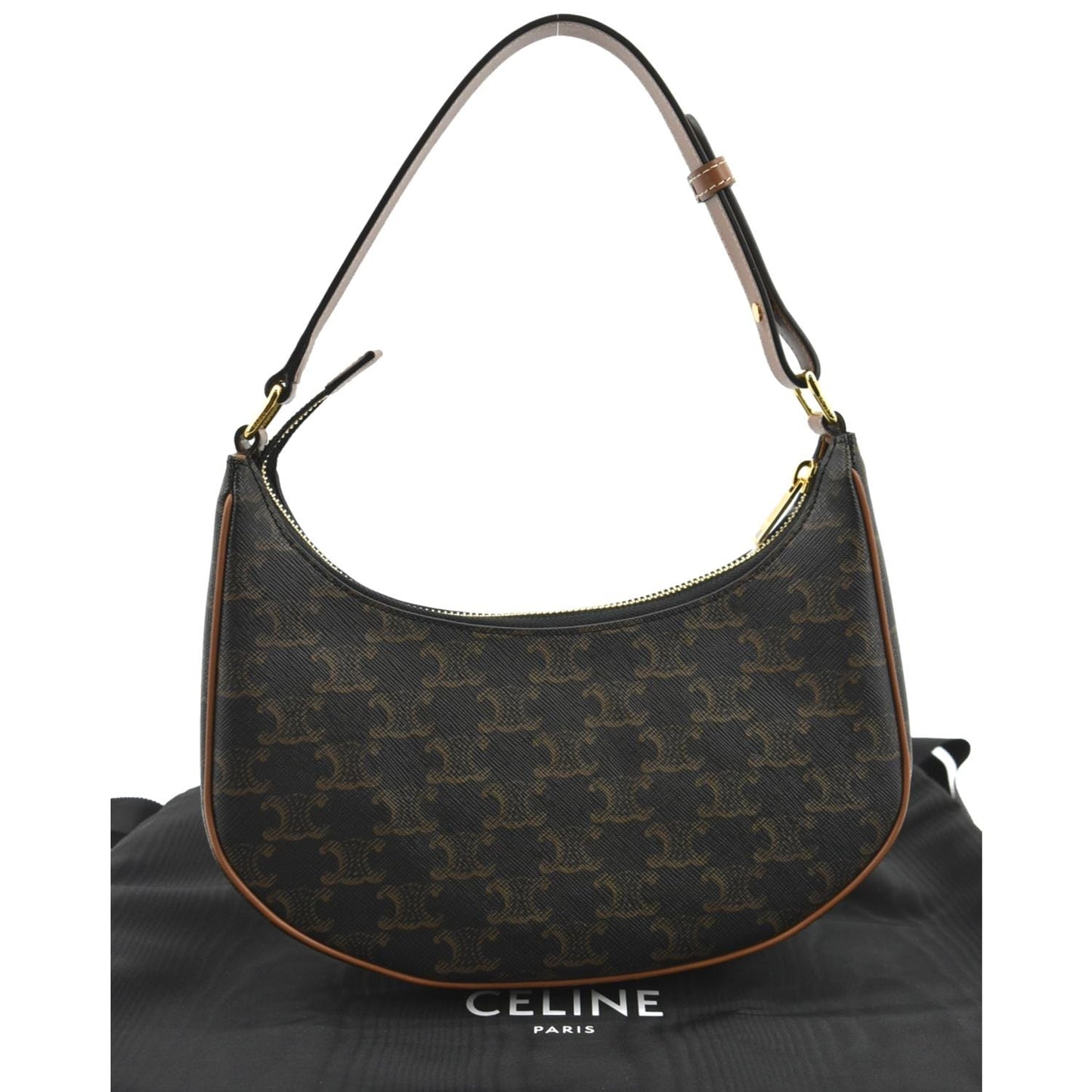 CELINE Ava Triomphe Canvas Calfskin Shoulder Bag Tan