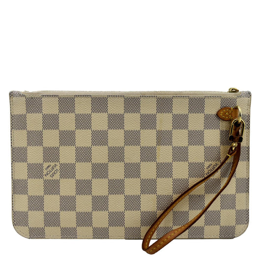 LOUIS VUITTON Neverfull GM Damier Azur Pochette Wristlet Pouch White