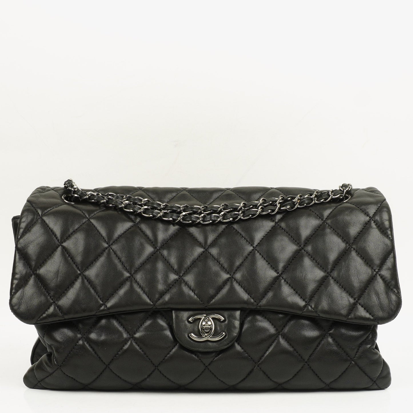 Chanel Black Quilted Lambskin Maxi 3 Accordion Flap Bag