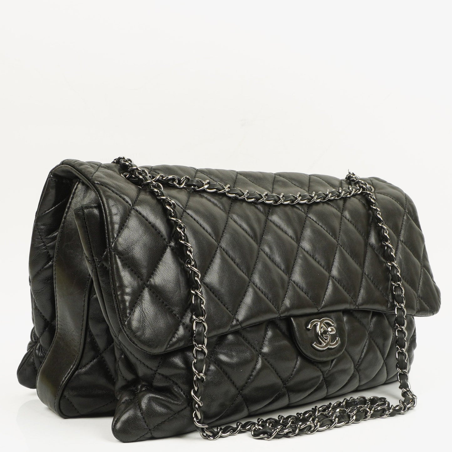 Chanel Black Quilted Lambskin Maxi 3 Accordion Flap Bag
