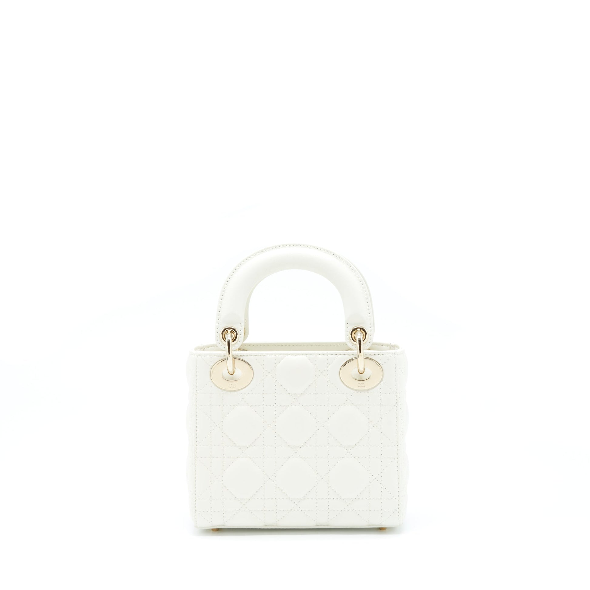 Dior Mini Lady Dior Tote Purse Lambskin White