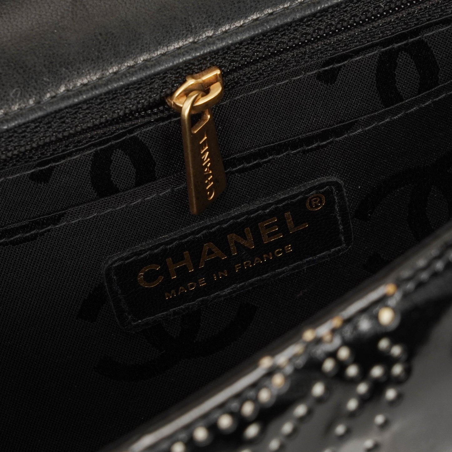 Chanel Camellia Perforated Black Patent Leather Flap Bag