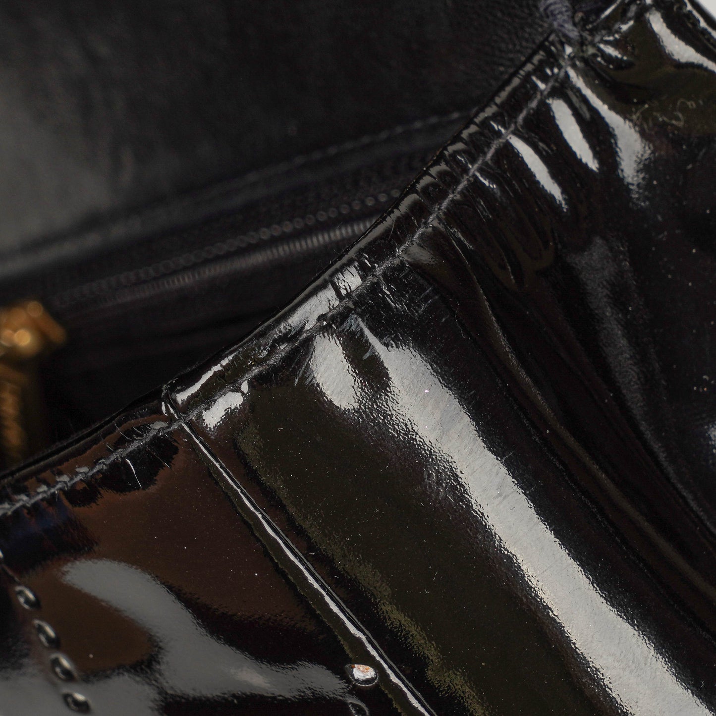 Chanel Camellia Perforated Black Patent Leather Flap Bag