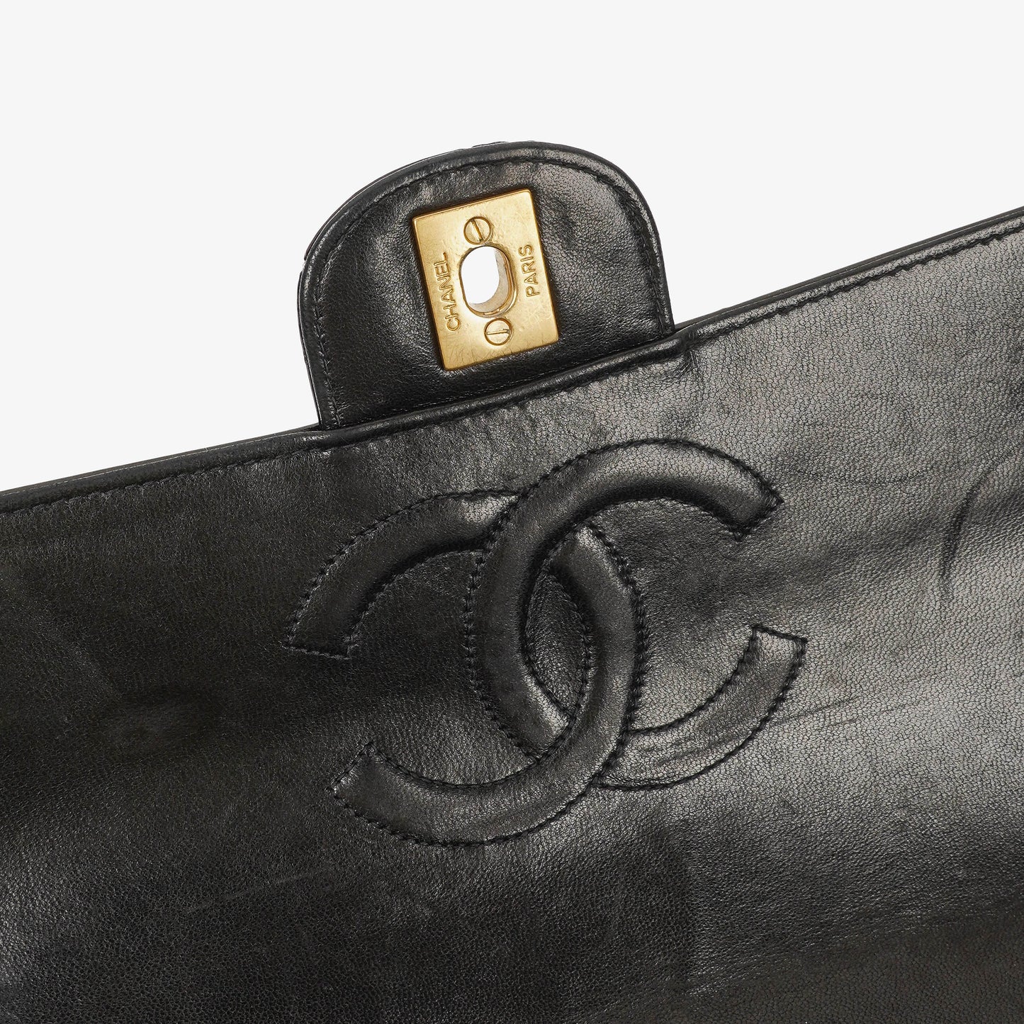 Chanel Camellia Perforated Black Patent Leather Flap Bag
