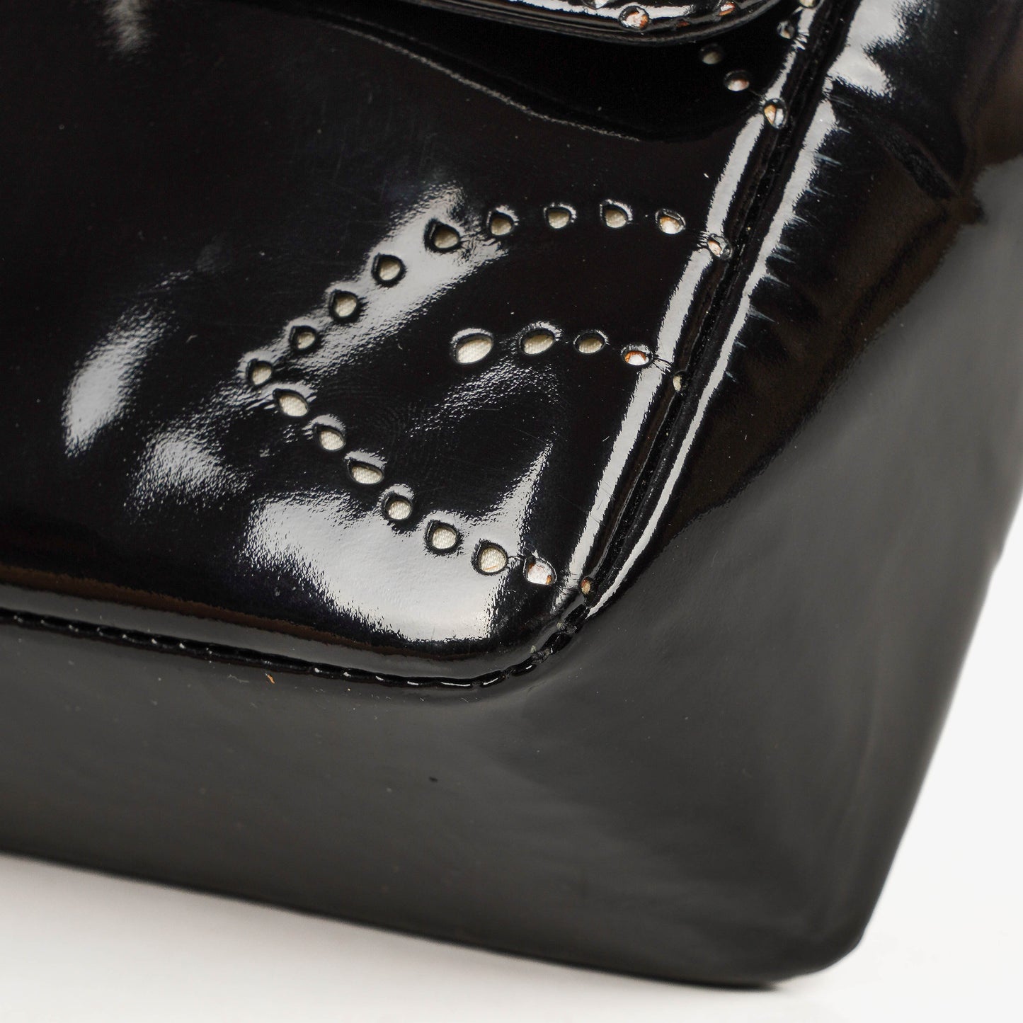 Chanel Camellia Perforated Black Patent Leather Flap Bag