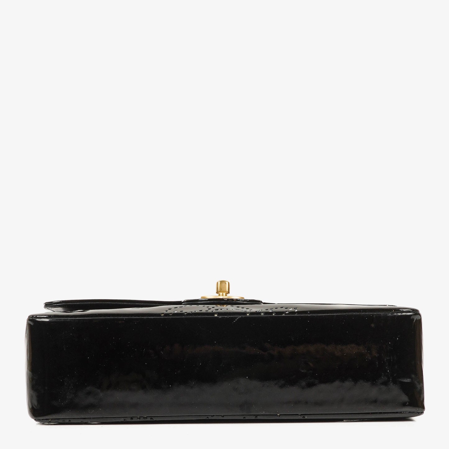 Chanel Camellia Perforated Black Patent Leather Flap Bag