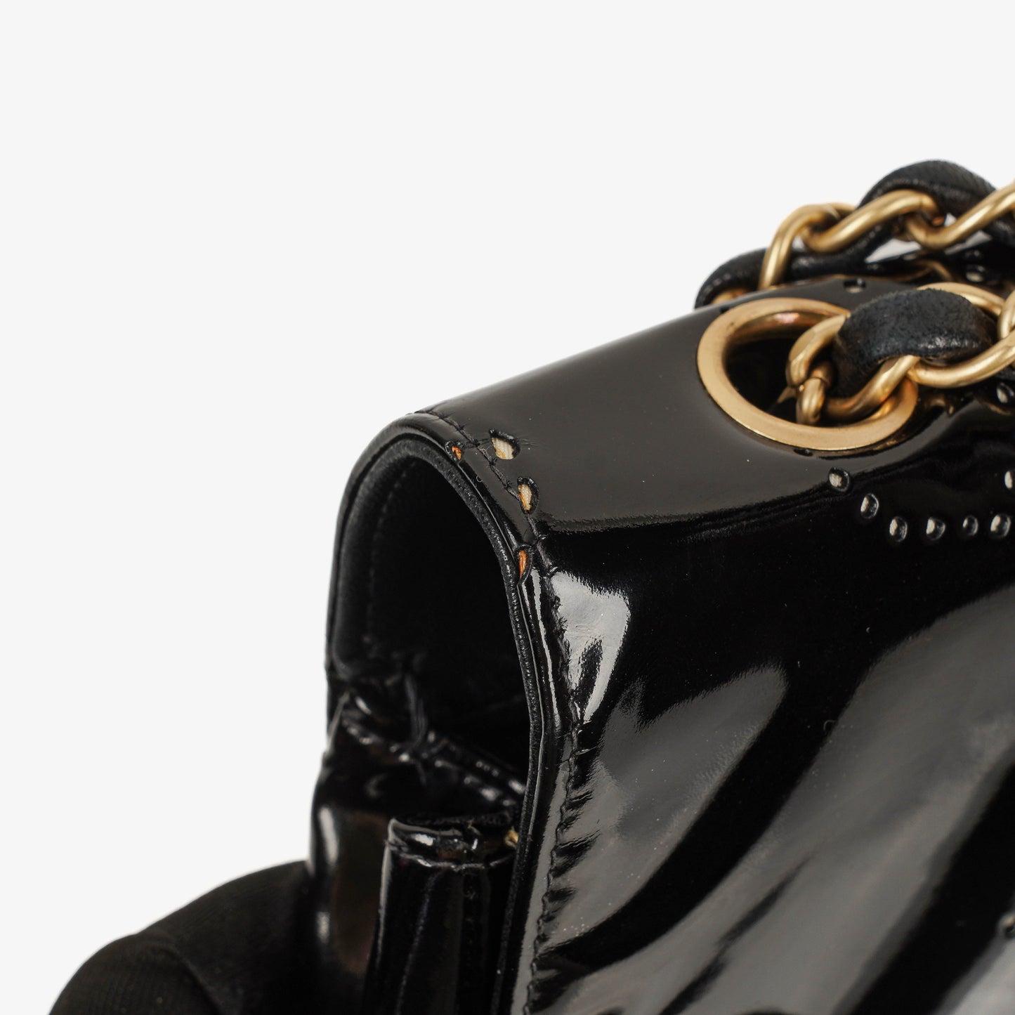 Chanel Camellia Perforated Black Patent Leather Flap Bag