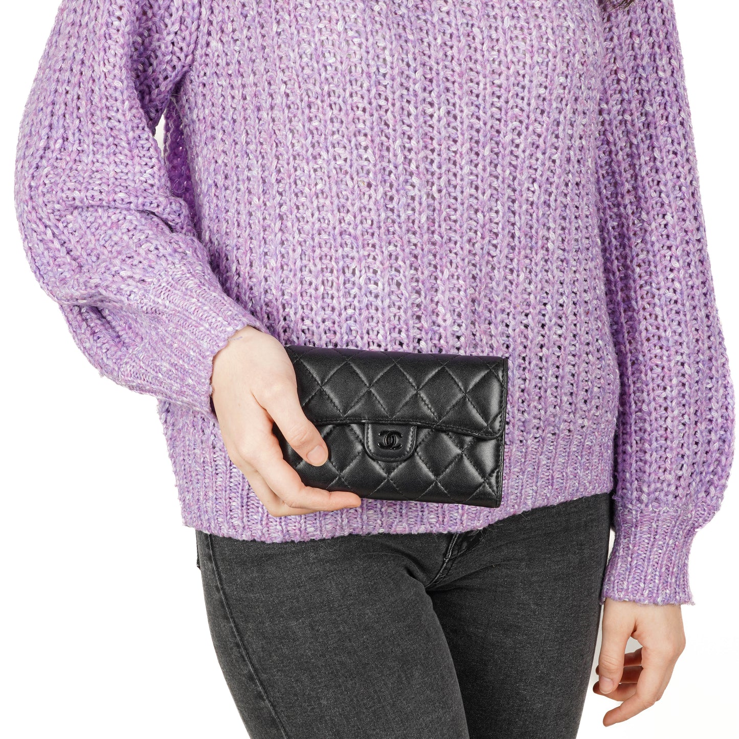 Chanel Card Holder Wallet So Black Lambskin Quilted Flap