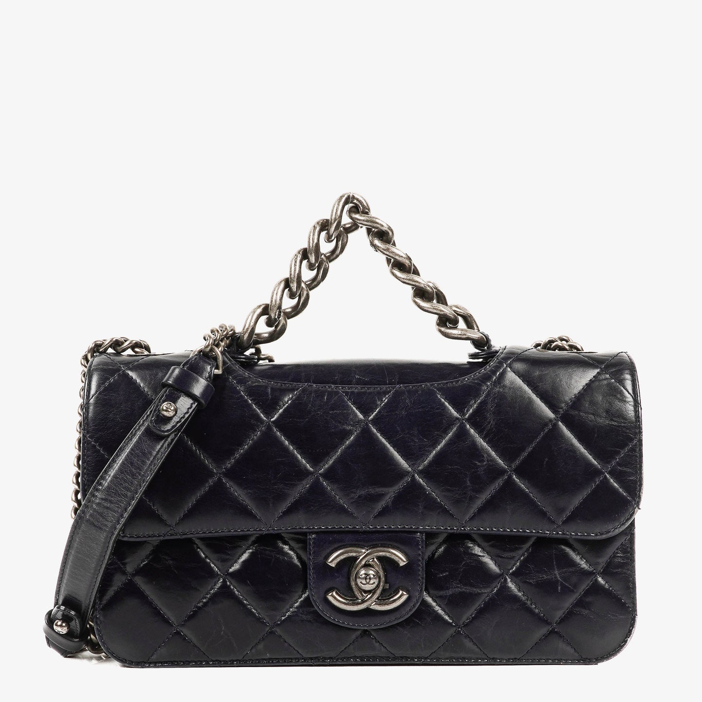 Chanel Perfect Edge Glazed Navy Quilted Calfskin Flap Bag