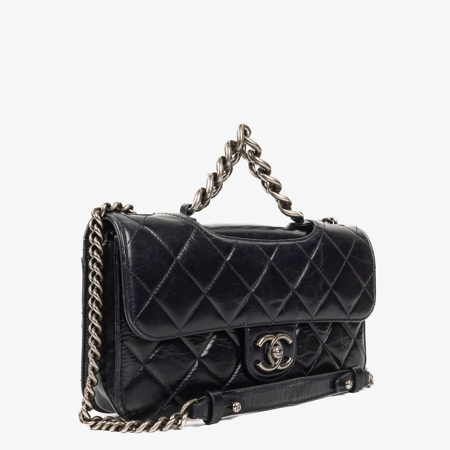 Chanel Perfect Edge Glazed Navy Quilted Calfskin Flap Bag