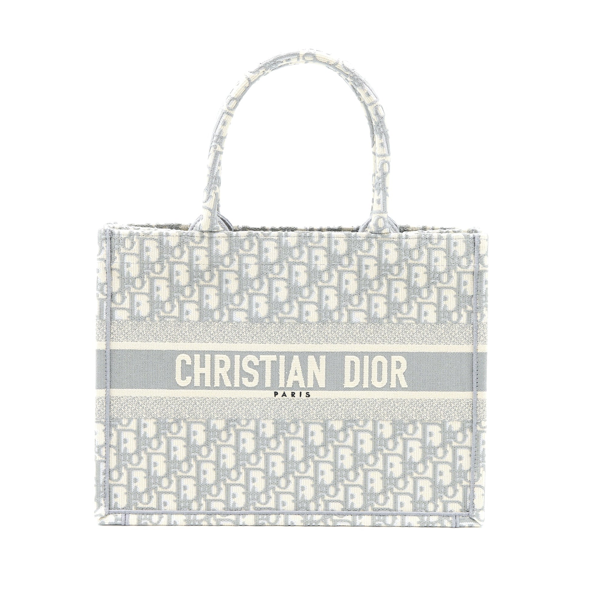 Dior Medium Book Tote Dior Oblique Embroidery Canvas Grey
