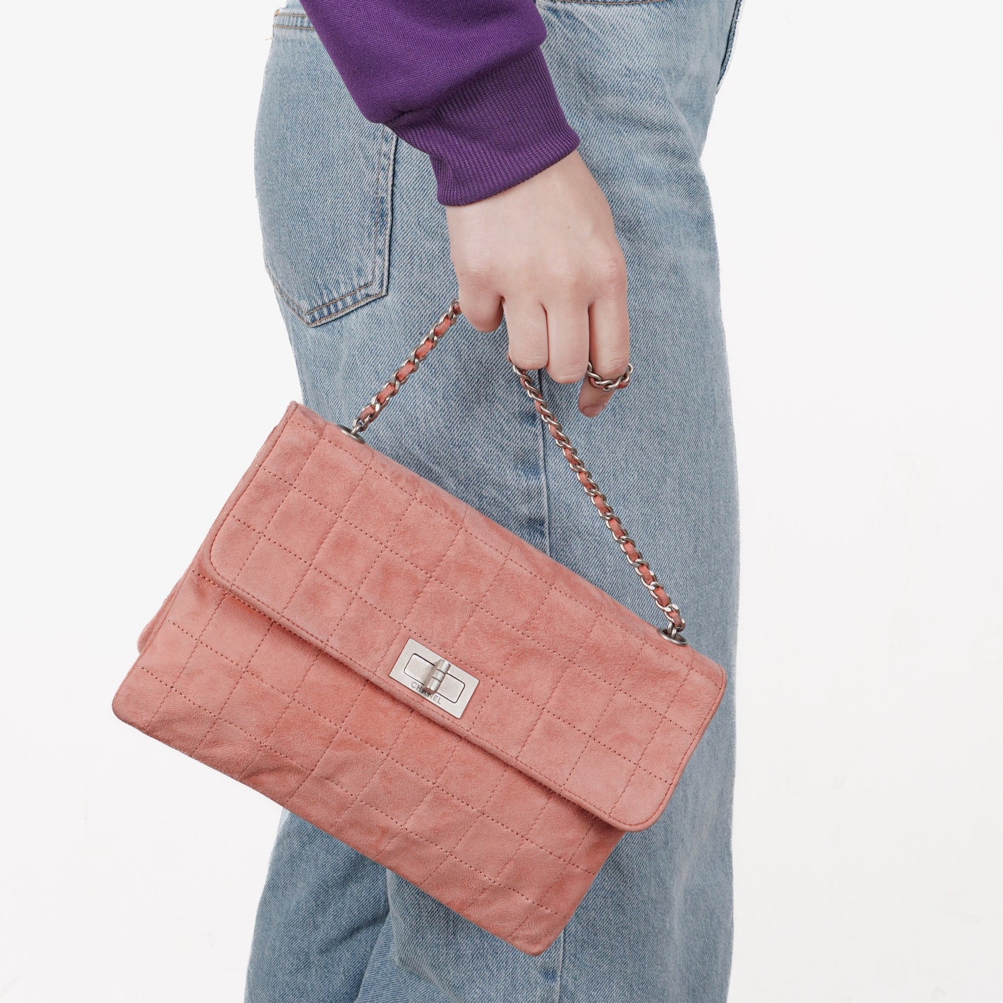 Chanel Pink Suede Chocolate Bar Mademoiselle Flap Bag