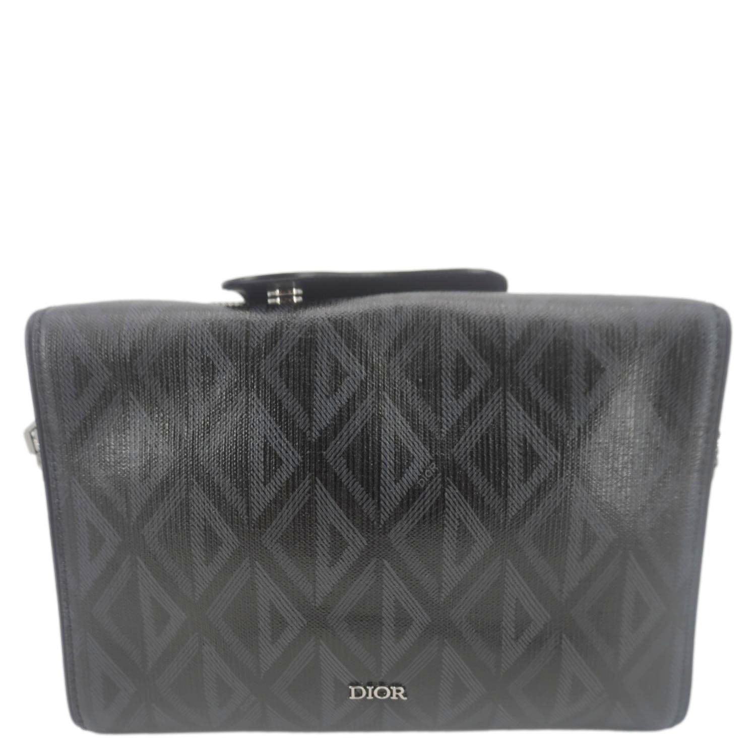 CHRISTIAN DIOR Lingot 22 CD Diamond Canvas Messenger Bag Black