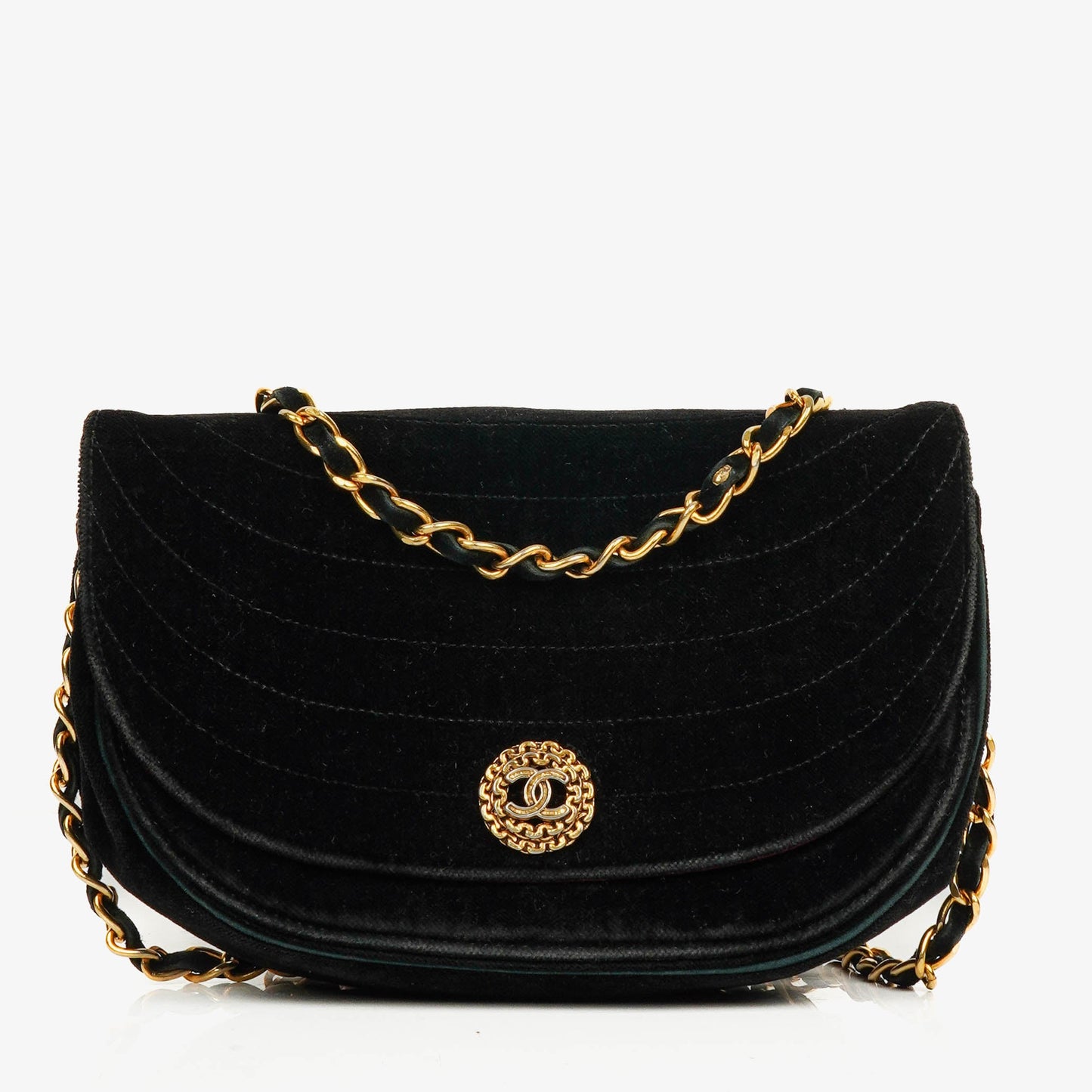 Chanel Black Velvet Half Moon Shoulder Bag