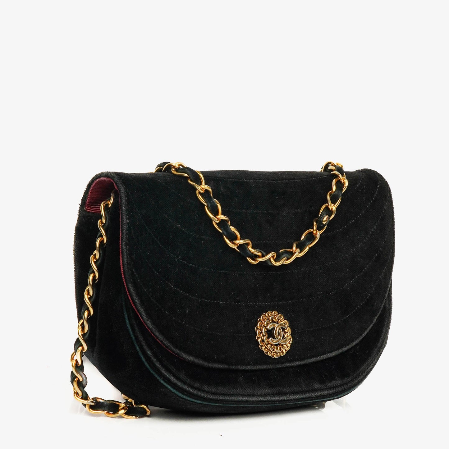 Chanel Black Velvet Half Moon Shoulder Bag