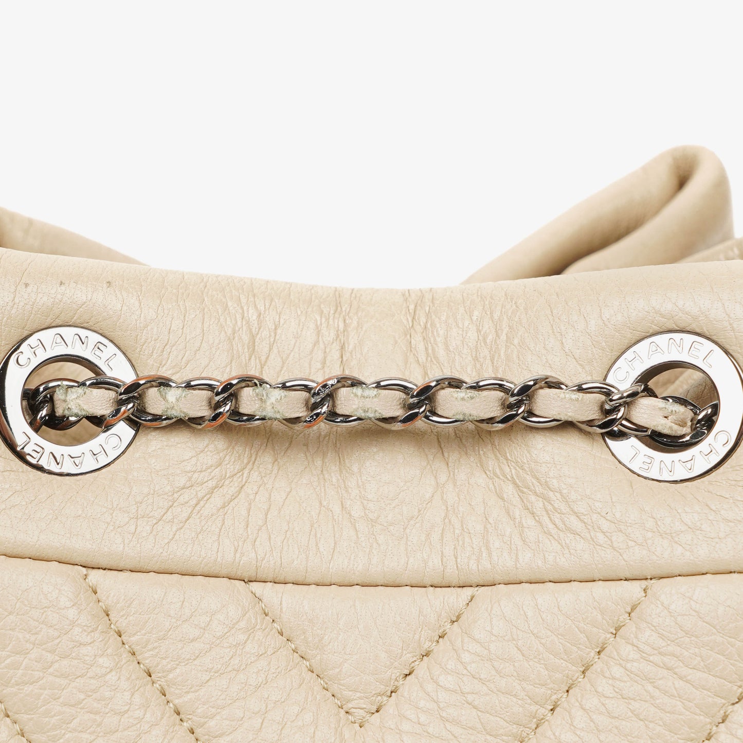 Chanel CC Chain Bucket Small Beige Deerskin Chevron Bag