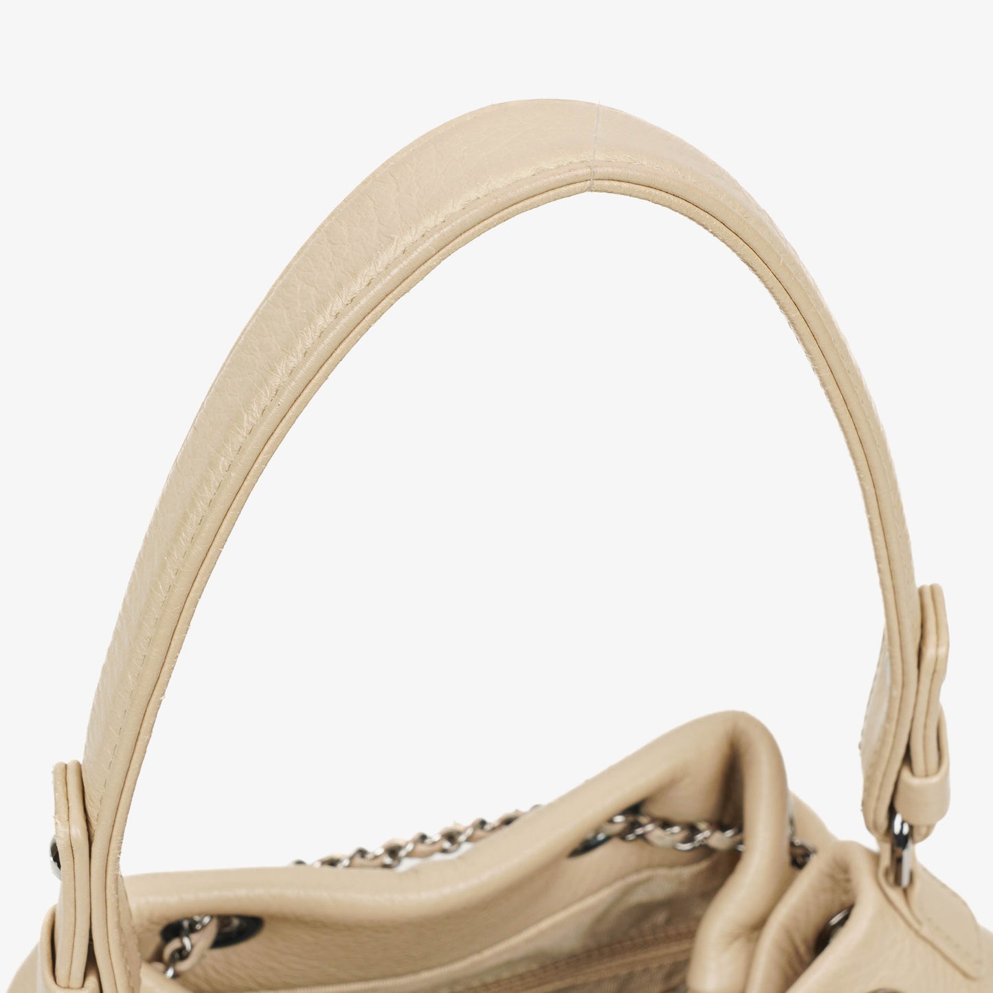 Chanel CC Chain Bucket Small Beige Deerskin Chevron Bag