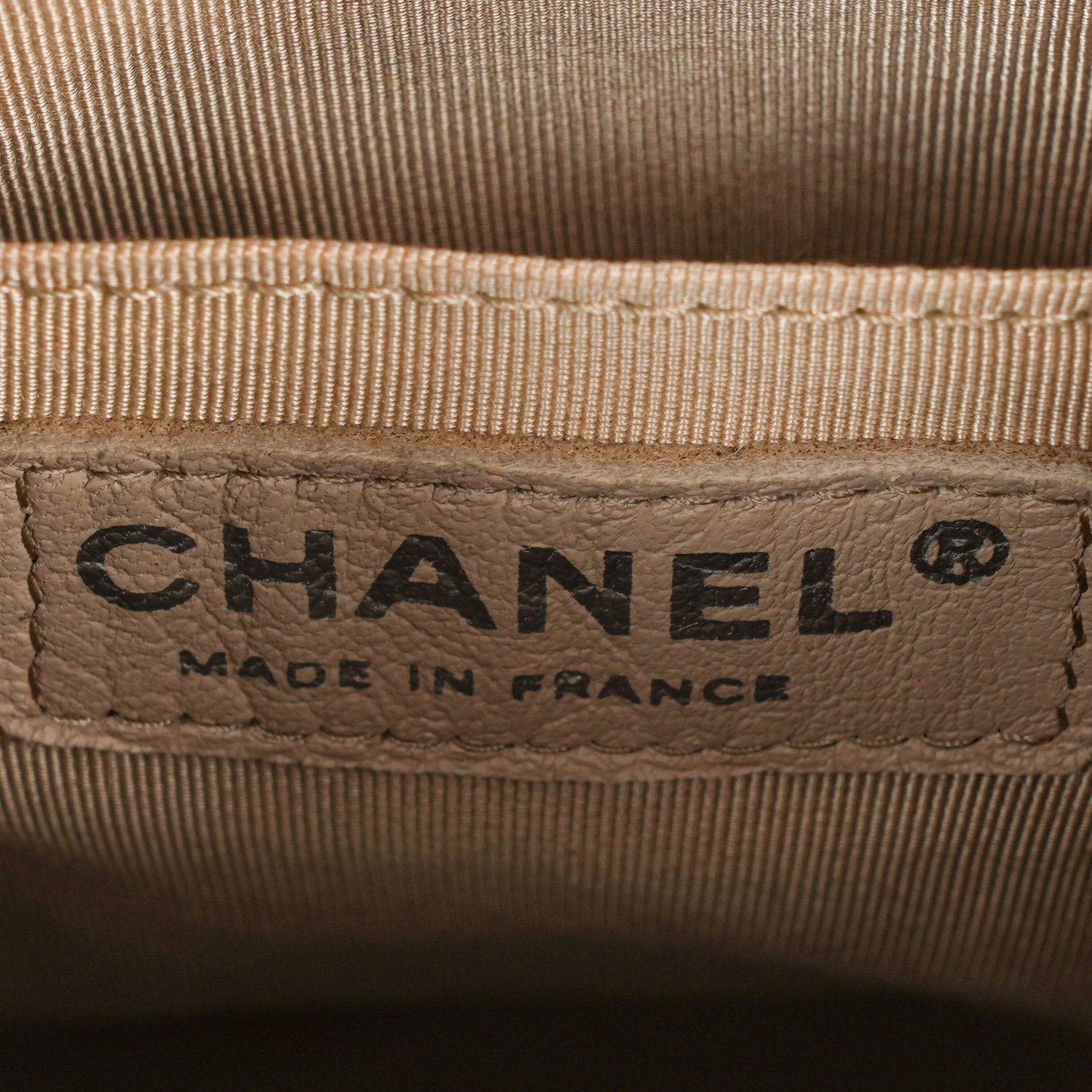 Chanel CC Chain Bucket Small Beige Deerskin Chevron Bag