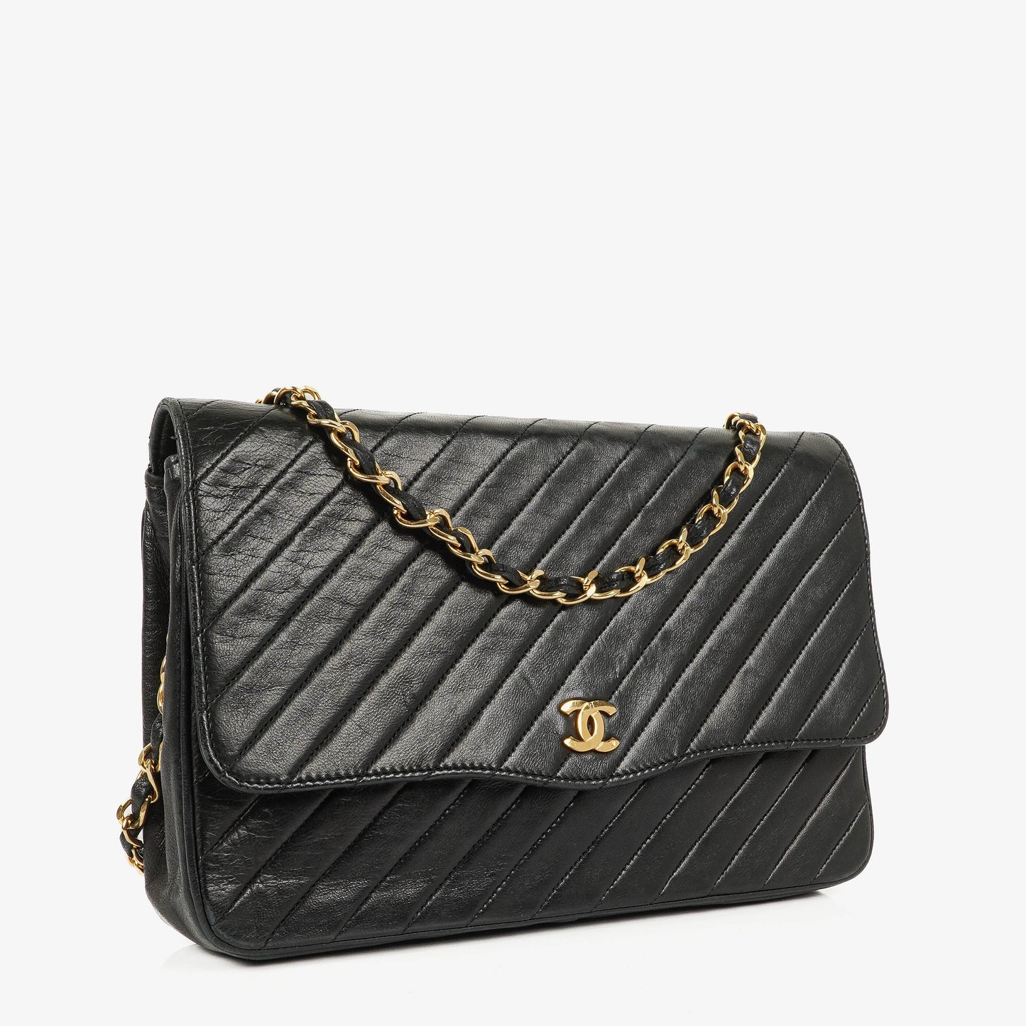 Chanel Classic Single Flap Bag Black Diagonal Quilted Lambskin 24K Gold-Plated Hardware